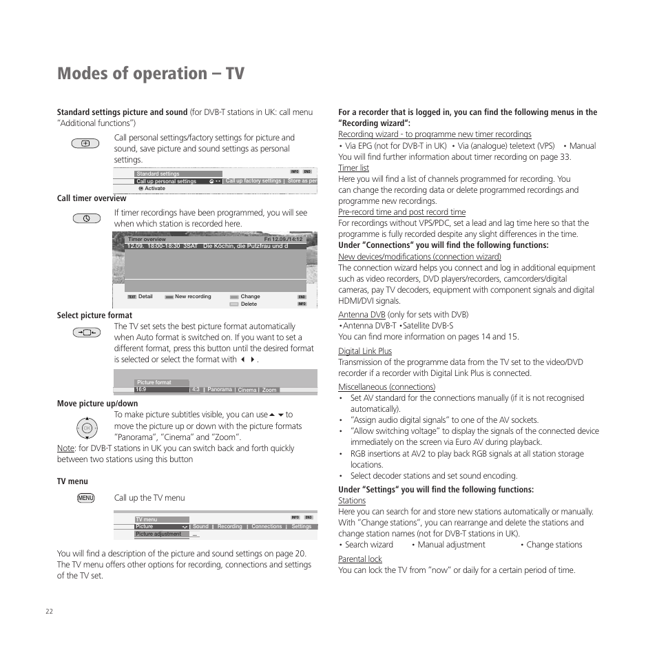Modes of operation – tv | Loewe A 37  EN User Manual | Page 22 / 46