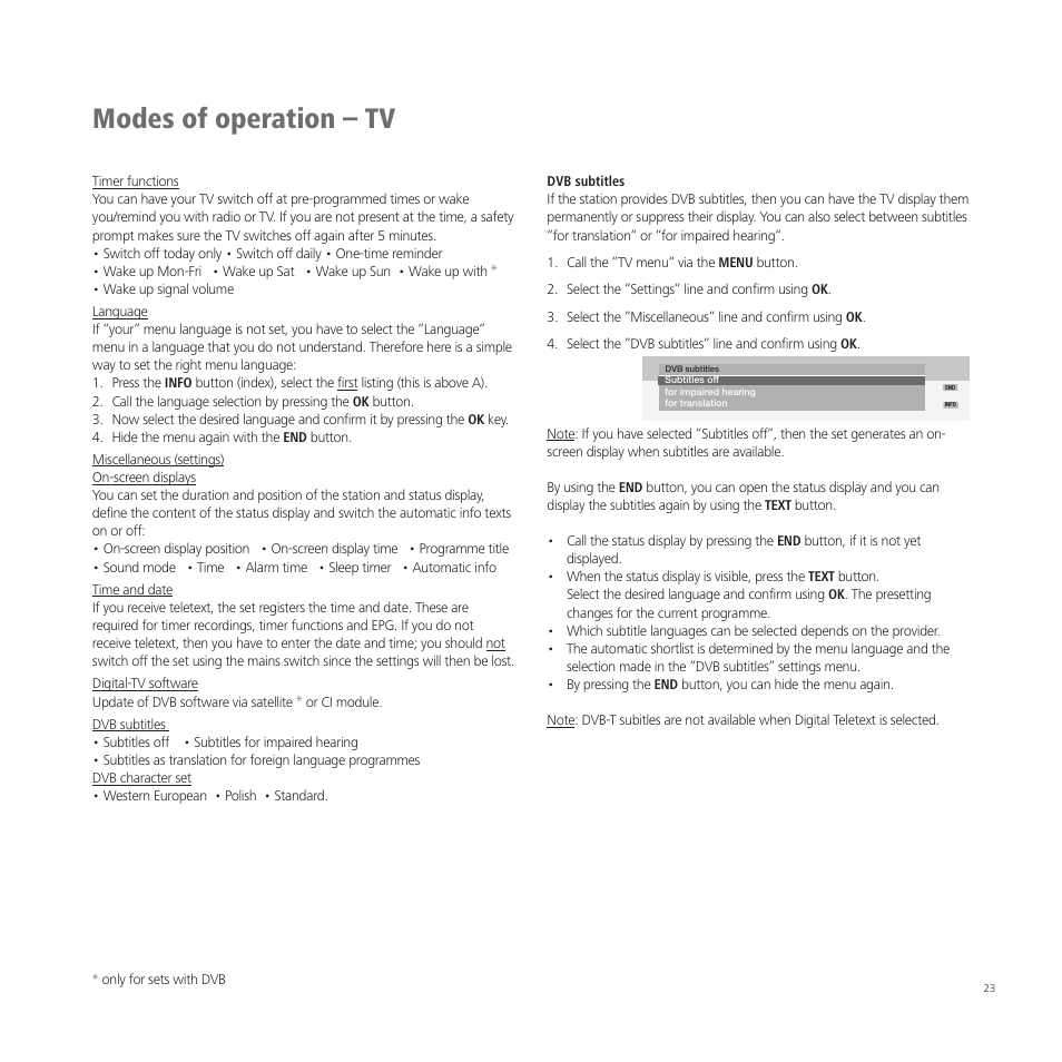 Modes of operation – tv | Loewe A 37  EN User Manual | Page 23 / 46