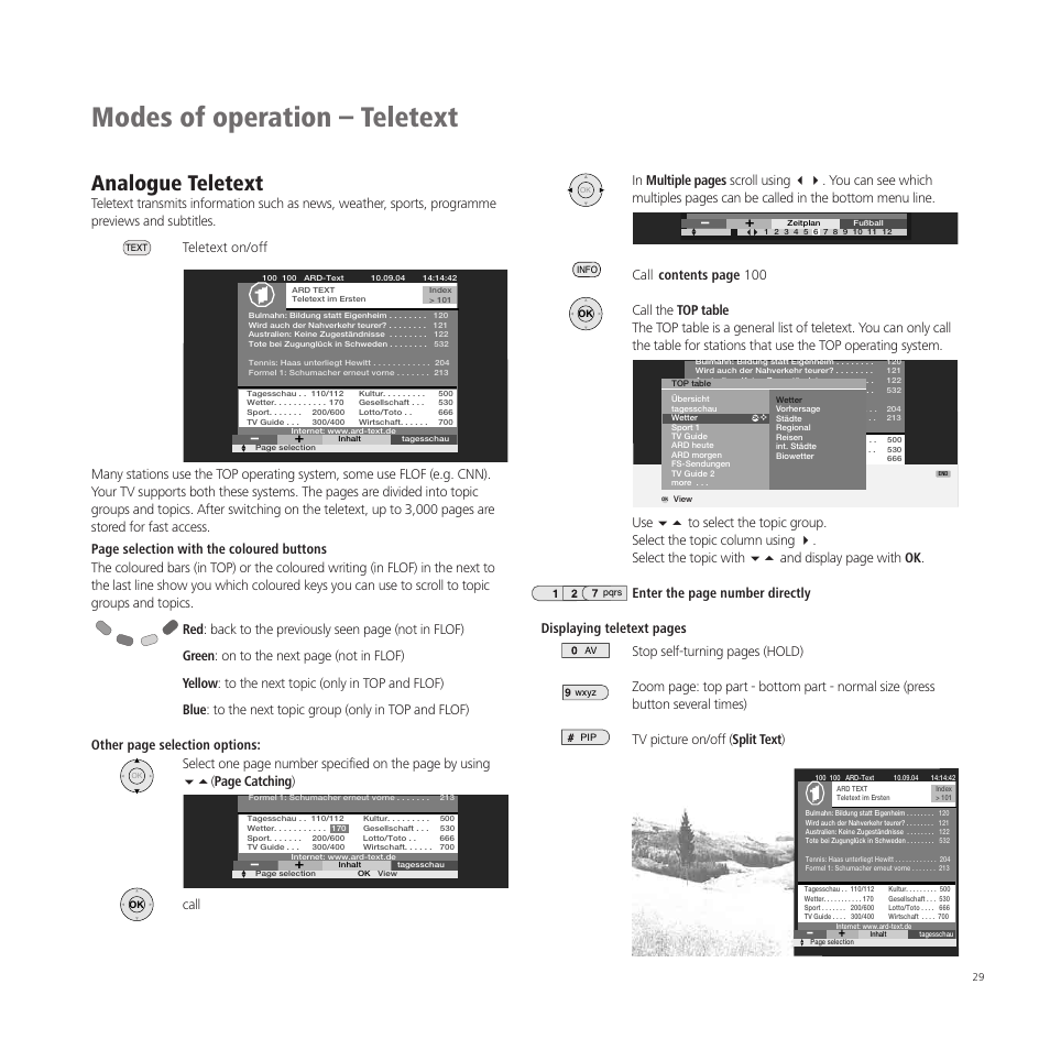 Modes of operation – teletext, Analogue teletext | Loewe A 37  EN User Manual | Page 29 / 46