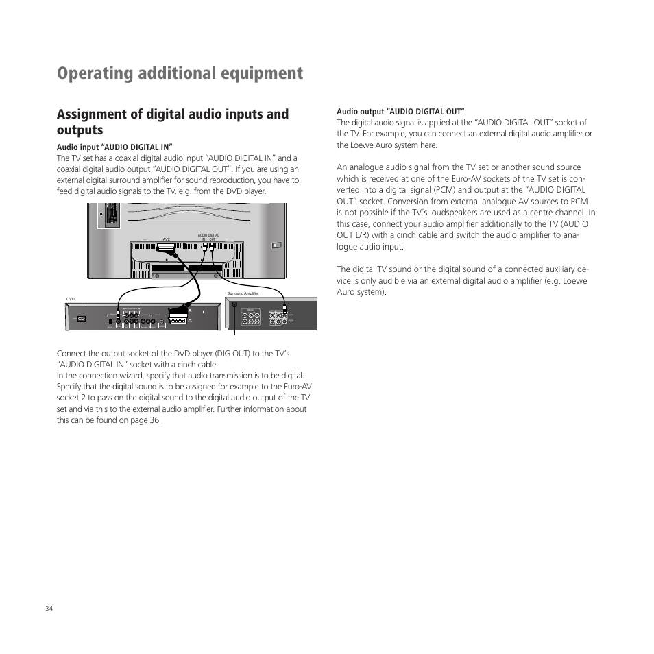 Operating additional equipment, Assignment of digital audio inputs and outputs | Loewe A 37  EN User Manual | Page 34 / 46