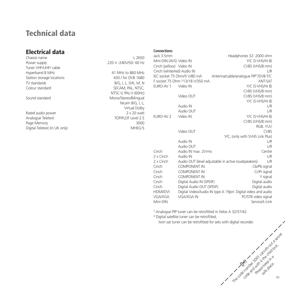 Technical data, Electrical data | Loewe A 37  EN User Manual | Page 43 / 46