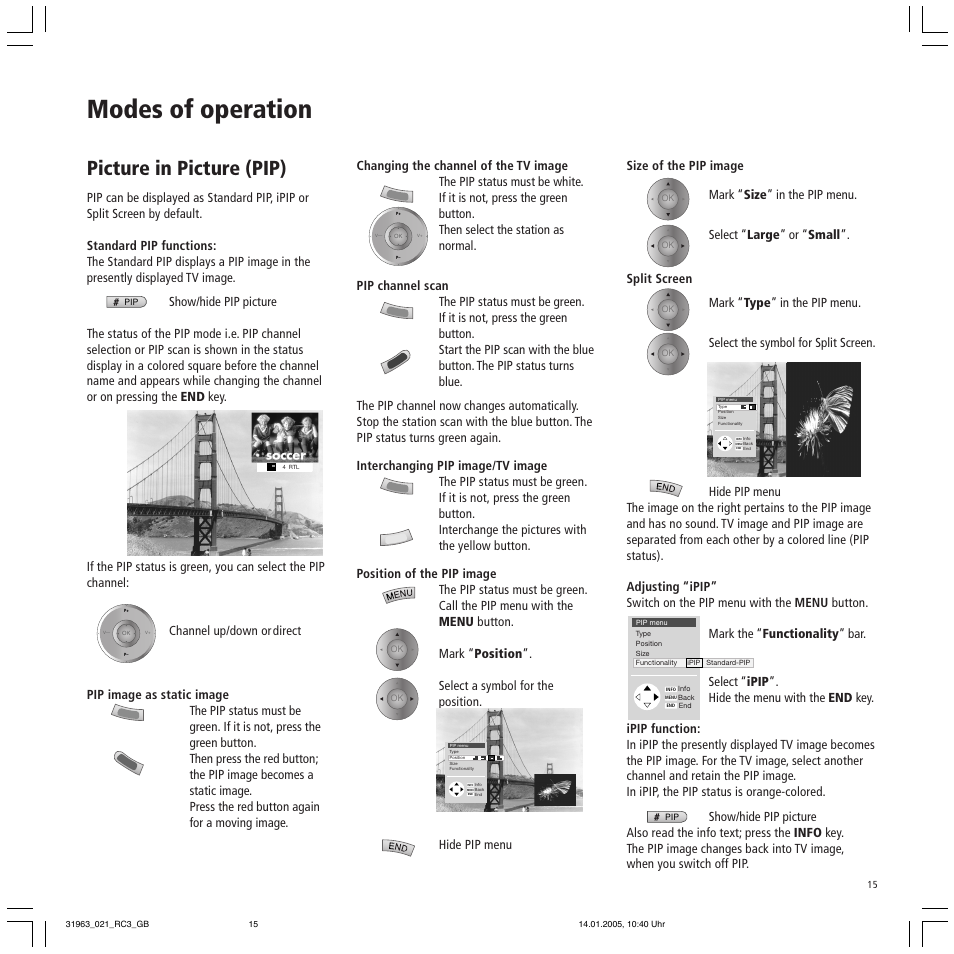 Modes of operation, Picture in picture (pip) | Loewe SL 37 HD User Manual | Page 15 / 44