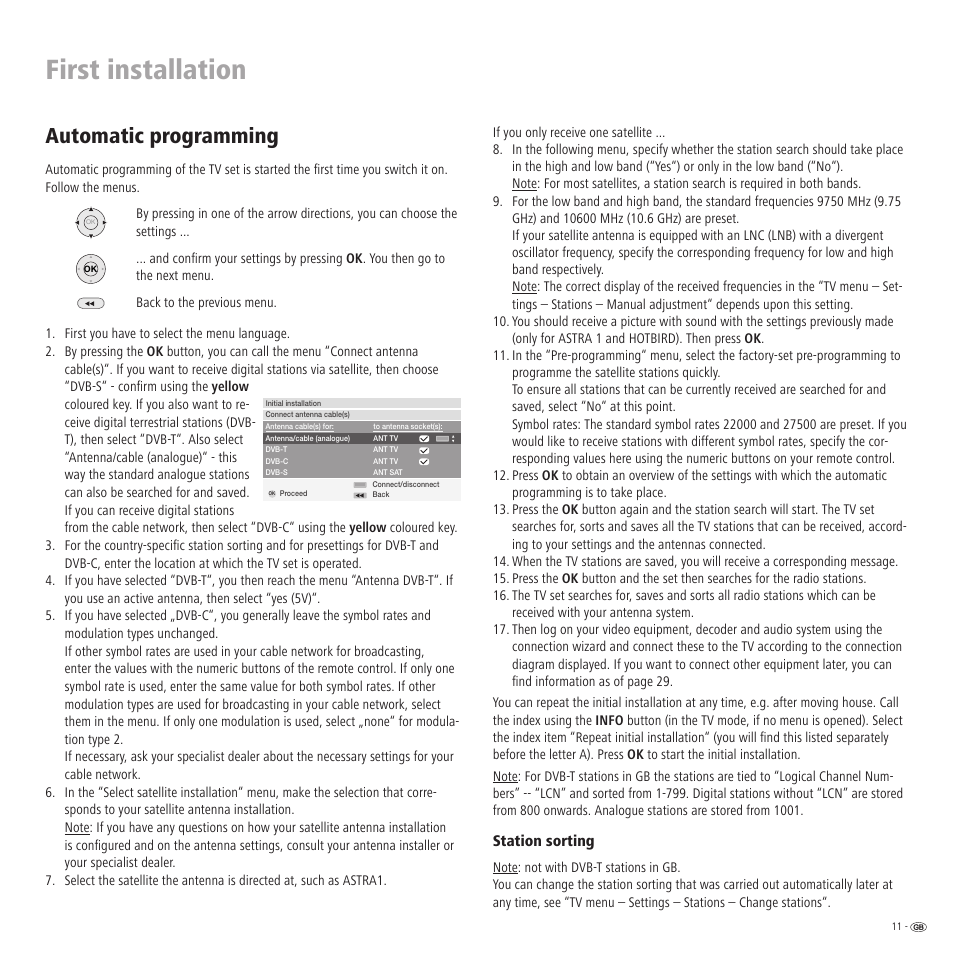 First installation, Automatic programming, Station sorting | Loewe LCD screen TV ConceptL32 User Manual | Page 11 / 44