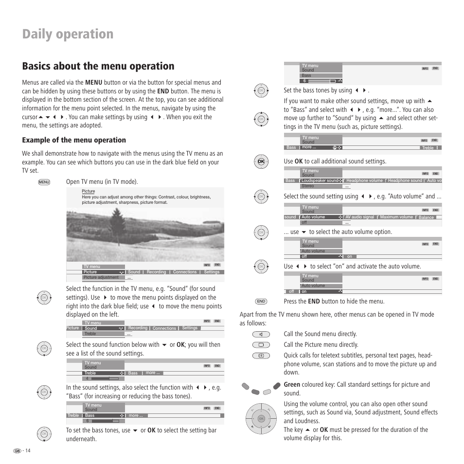 Daily operation, Basics about the menu operation, Example of the menu operation | Loewe LCD screen TV ConceptL32 User Manual | Page 14 / 44