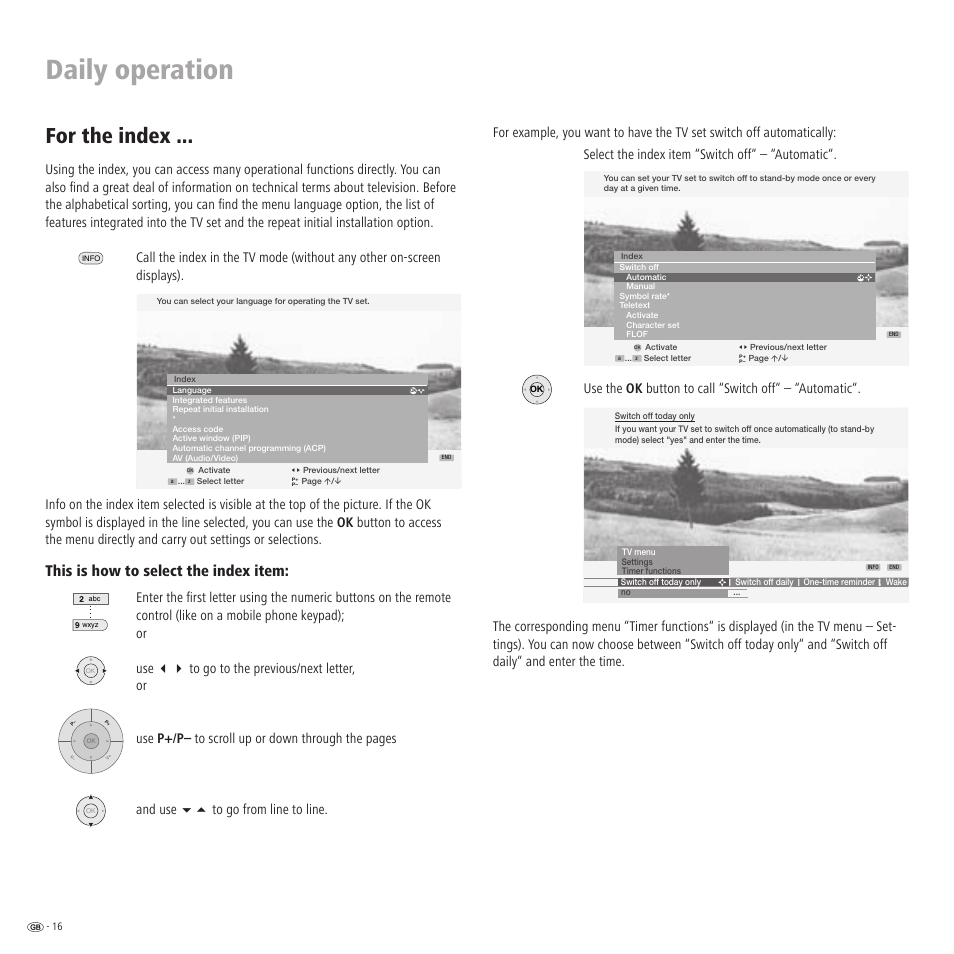 Daily operation, For the index, This is how to select the index item | Loewe LCD screen TV ConceptL32 User Manual | Page 16 / 44