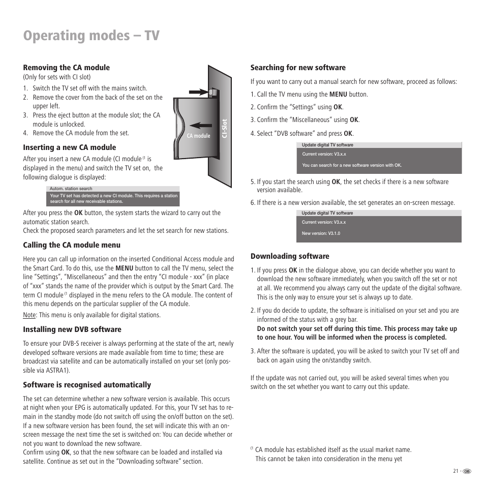 Operating modes – tv | Loewe LCD screen TV ConceptL32 User Manual | Page 21 / 44