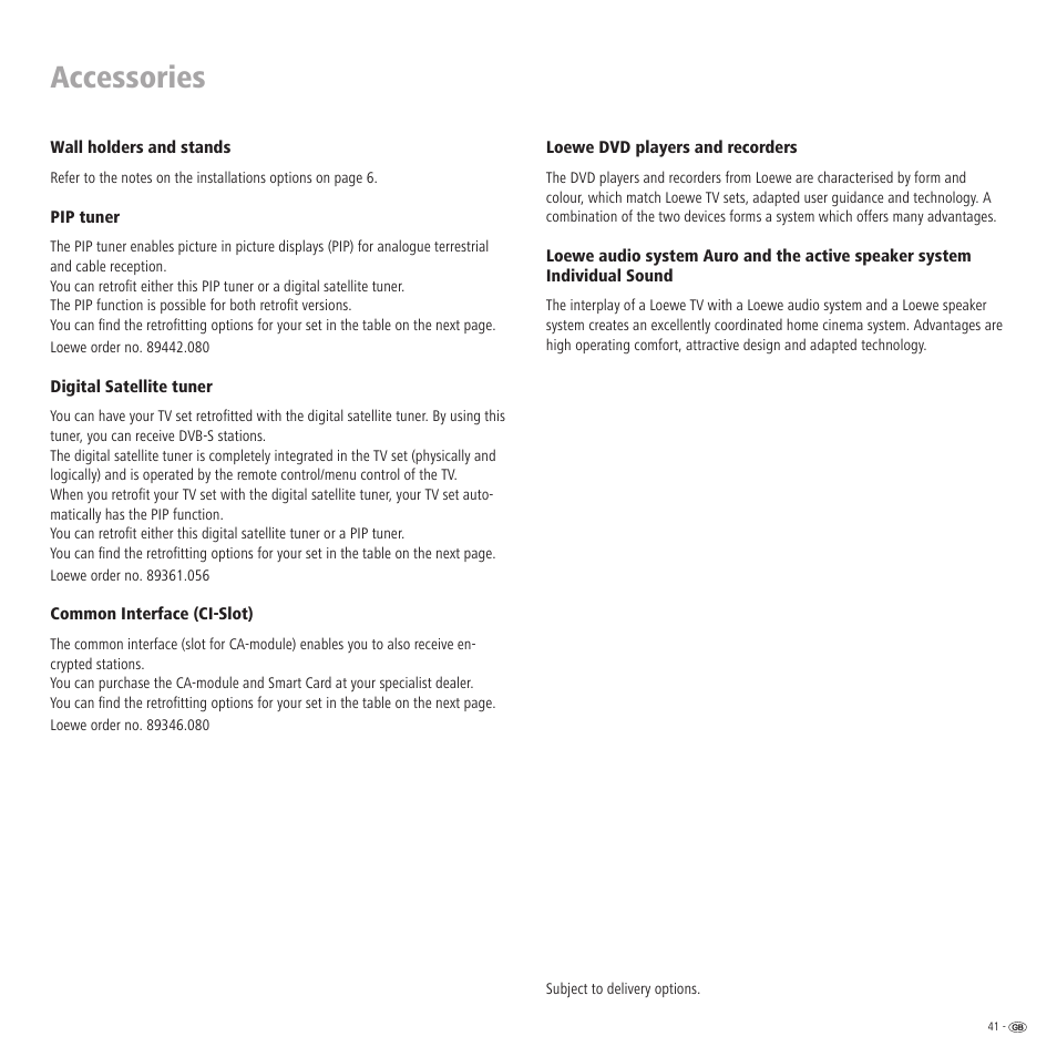 Accessories | Loewe LCD screen TV ConceptL32 User Manual | Page 41 / 44