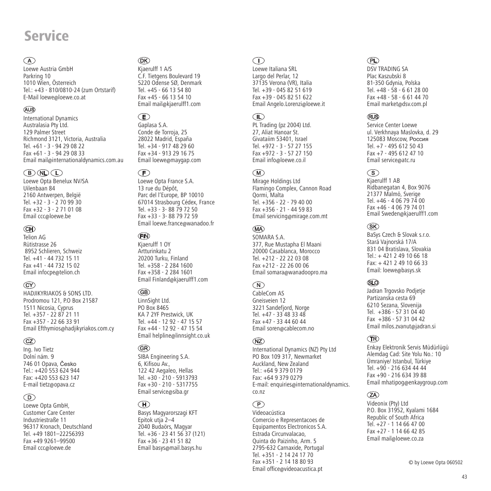 Service | Loewe LCD screen TV ConceptL32 User Manual | Page 43 / 44