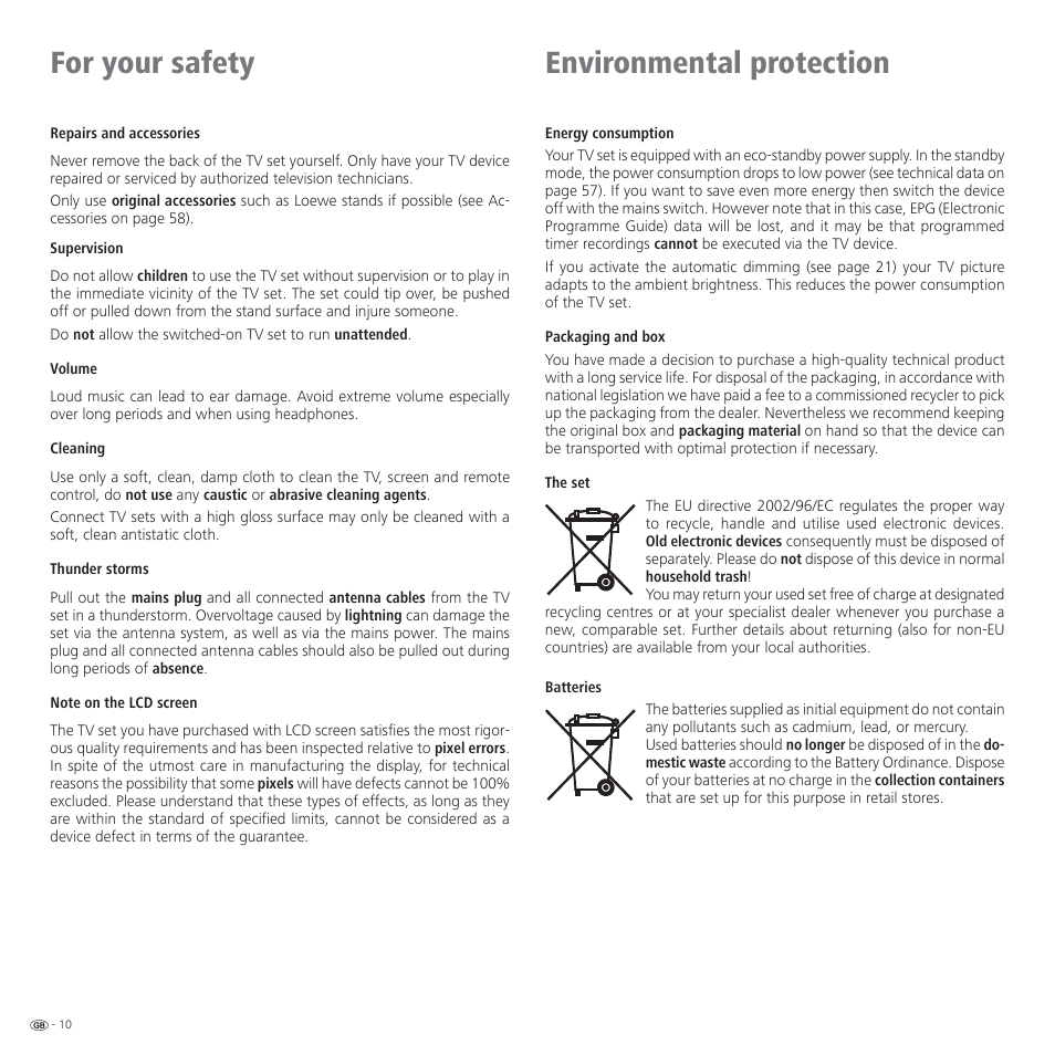 For your safety, Environmental protection | Loewe CONNECT 37 User Manual | Page 10 / 64