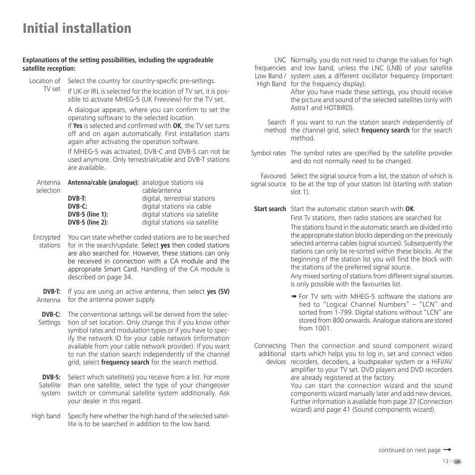 Initial installation | Loewe CONNECT 37 User Manual | Page 13 / 64