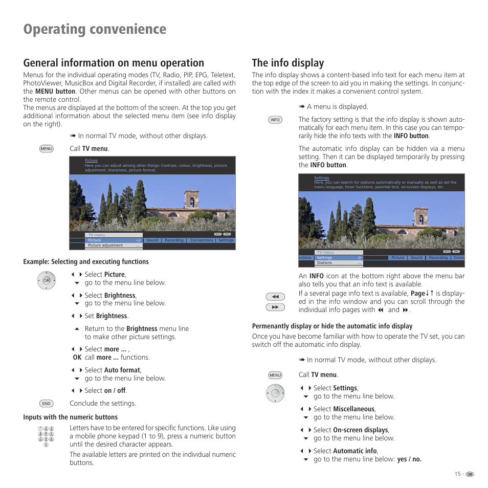 Operating convenience, The info display, General information on menu operation | Loewe CONNECT 37 User Manual | Page 15 / 64