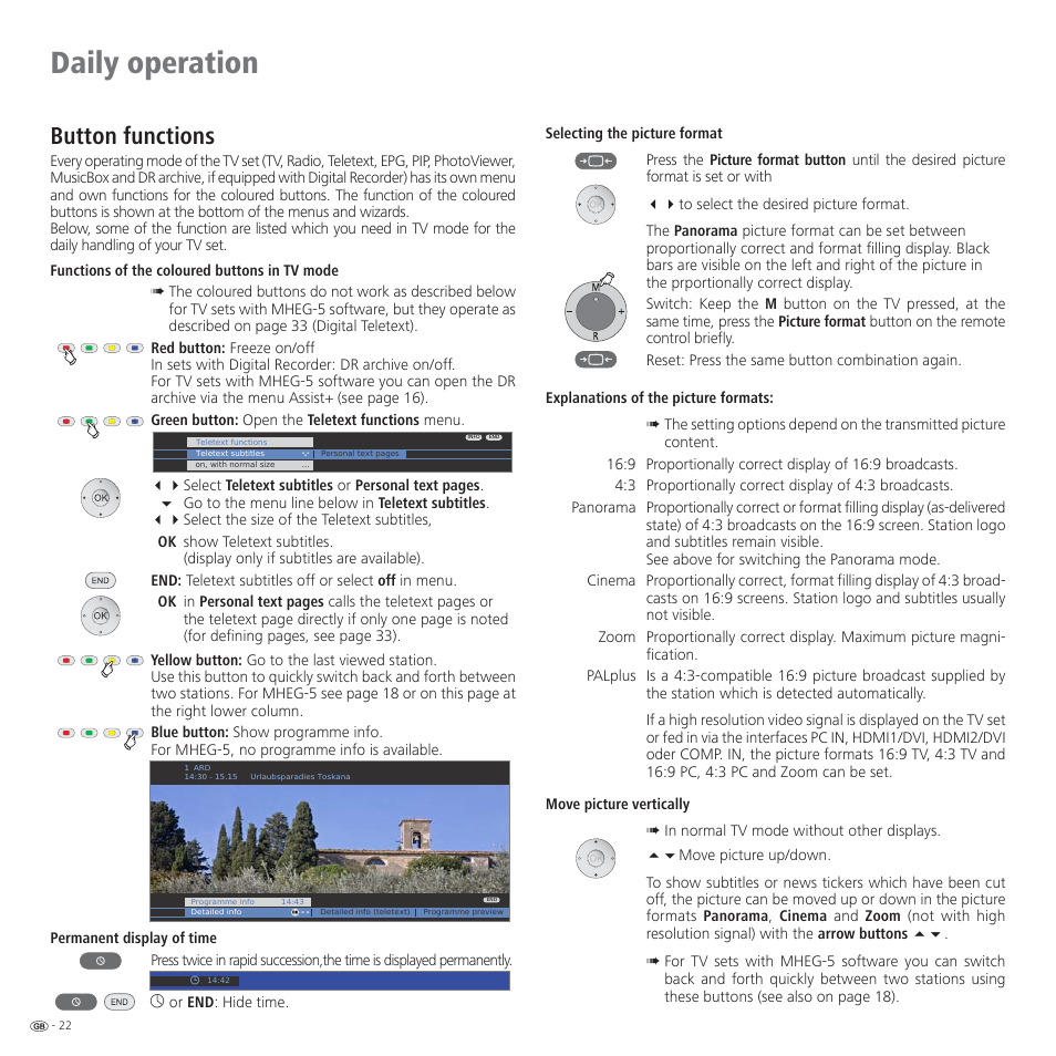 Daily operation, Button functions | Loewe CONNECT 37 User Manual | Page 22 / 64