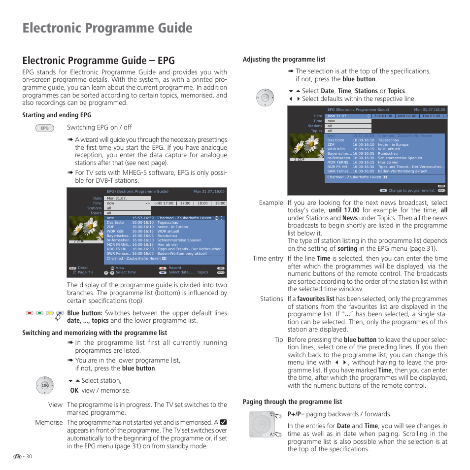 Electronic programme guide, Electronic programme guide – epg | Loewe CONNECT 37 User Manual | Page 30 / 64