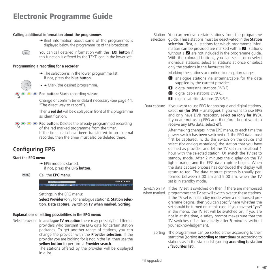 Electronic programme guide, Configuring epg | Loewe CONNECT 37 User Manual | Page 31 / 64