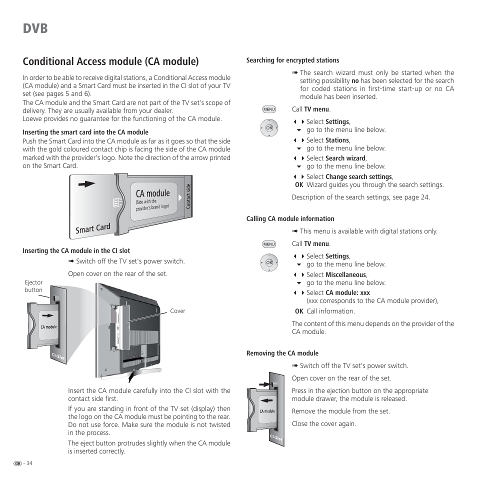 Conditional access module (ca module) | Loewe CONNECT 37 User Manual | Page 34 / 64