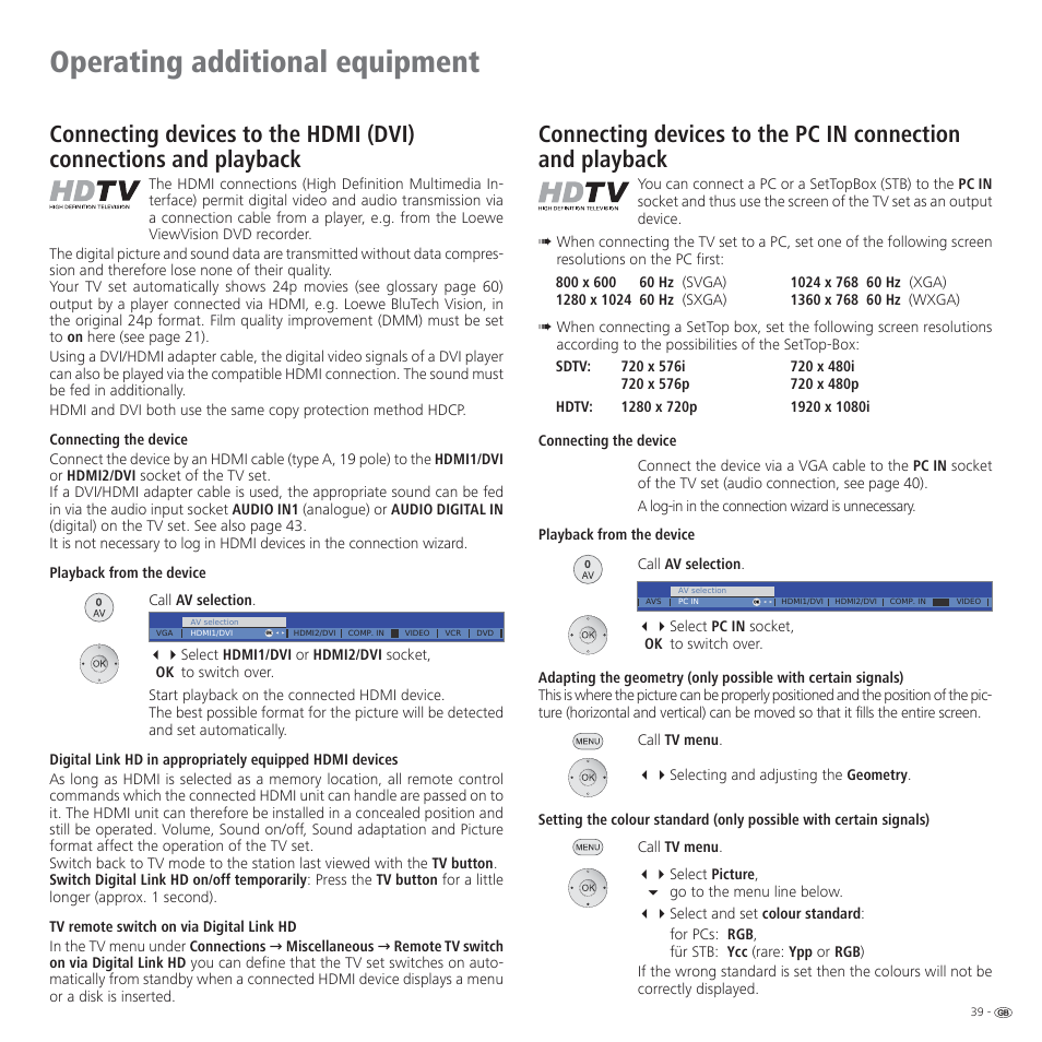 Operating additional equipment | Loewe CONNECT 37 User Manual | Page 39 / 64