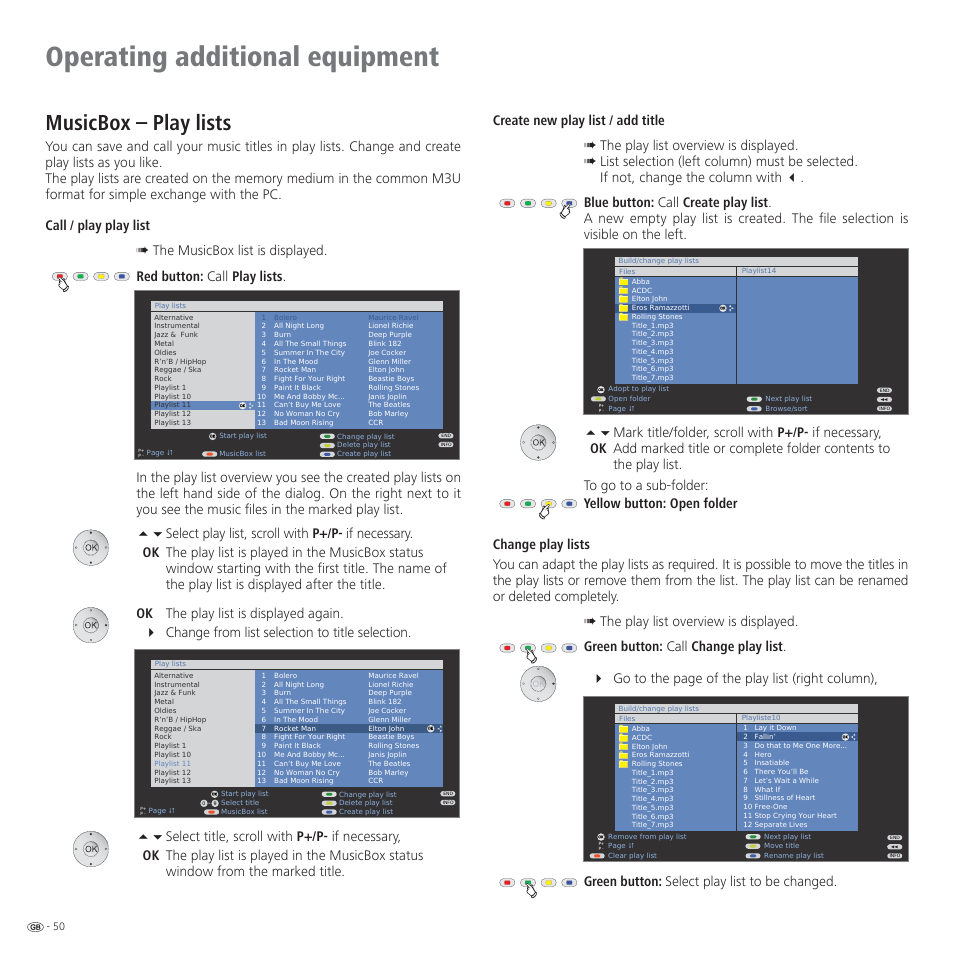 Operating additional equipment, Musicbox – play lists | Loewe CONNECT 37 User Manual | Page 50 / 64