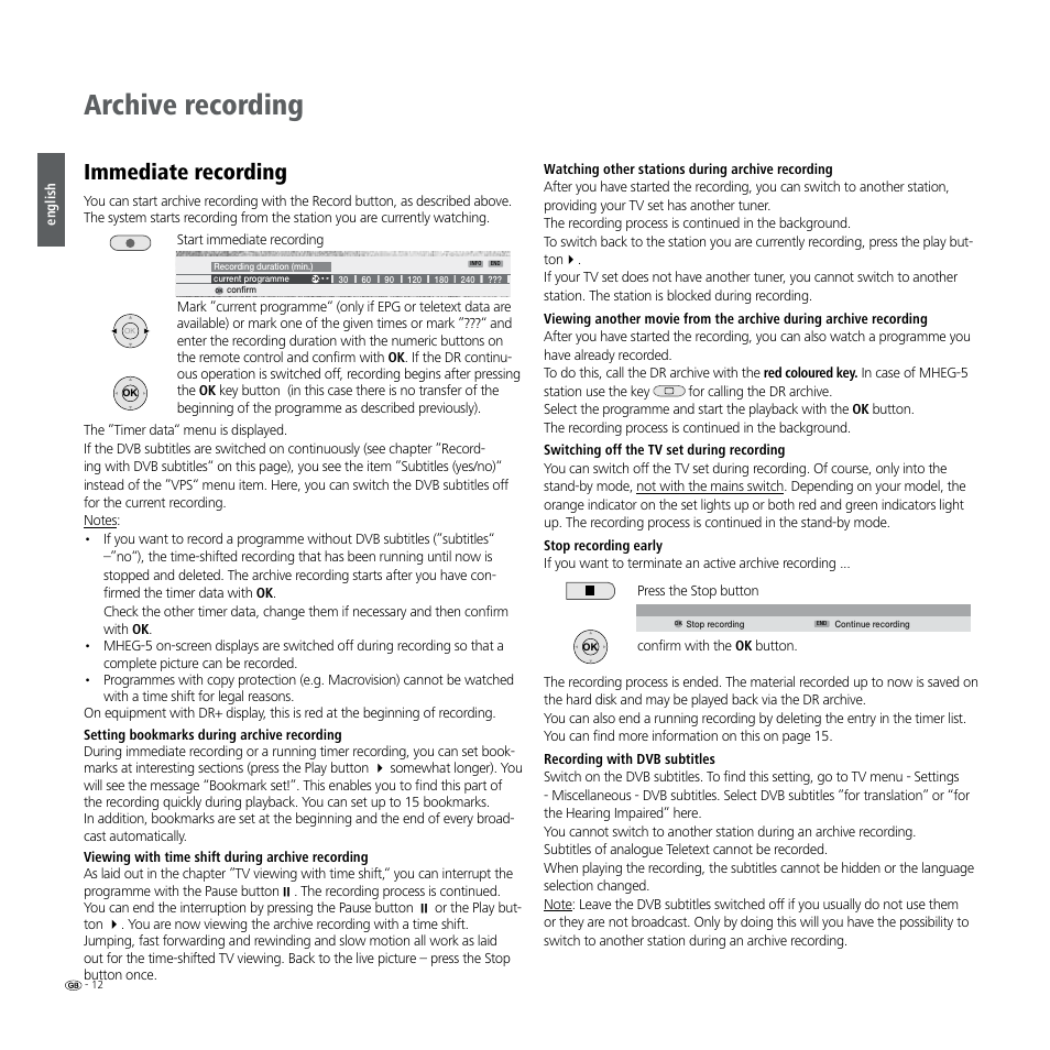 Archive recording, Immediate recording | Loewe Digital Recorder + User Manual | Page 12 / 22