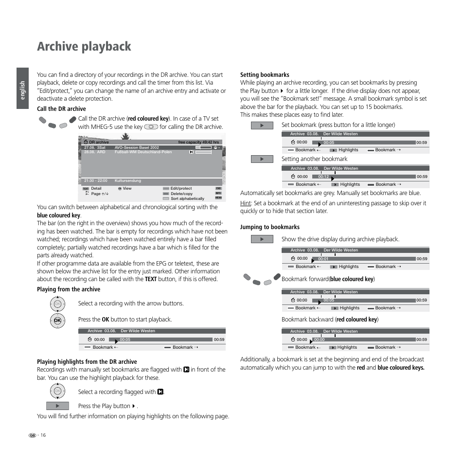 Archive playback, English | Loewe Digital Recorder + User Manual | Page 16 / 22