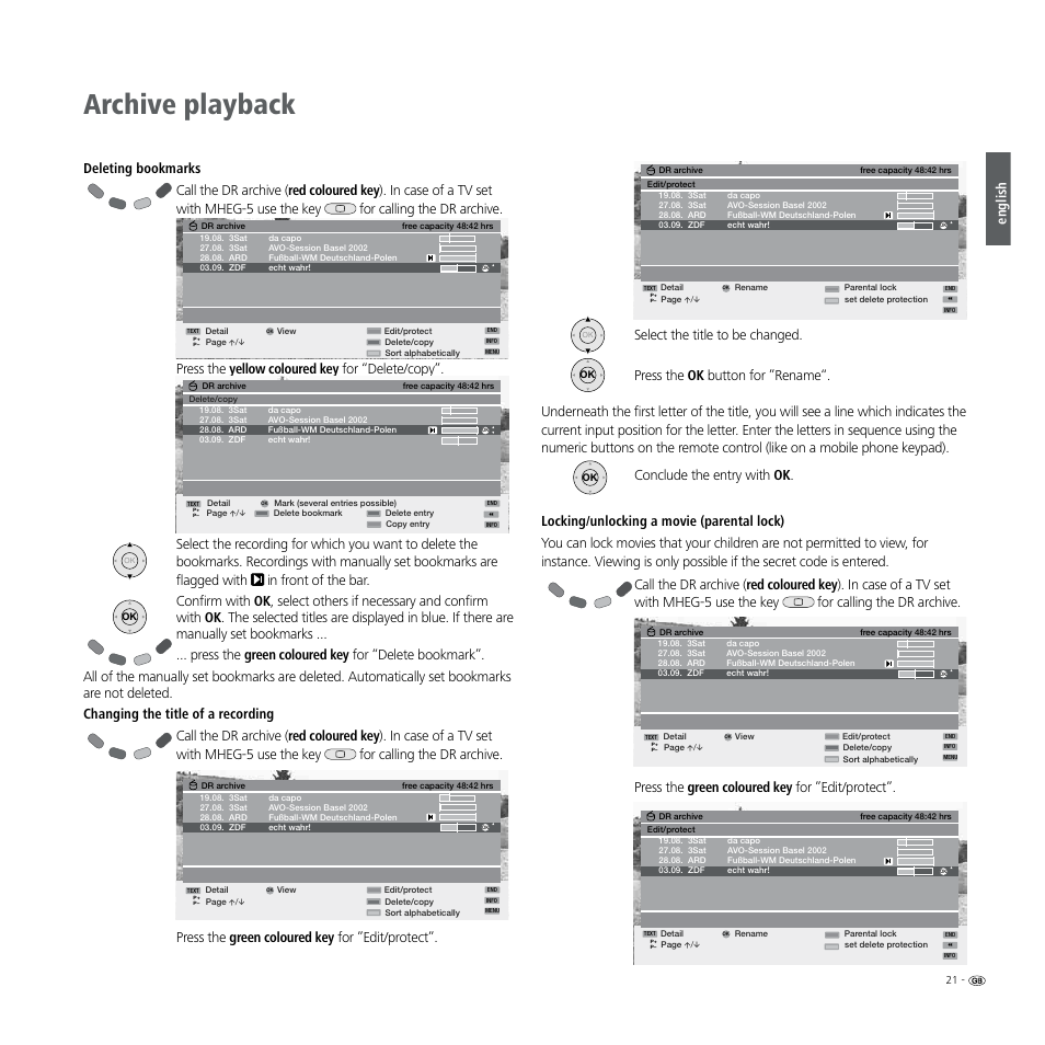 Archive playback, English | Loewe Digital Recorder + User Manual | Page 21 / 22