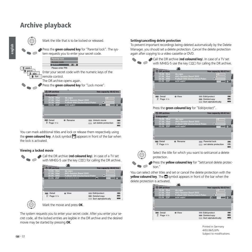 Archive playback, English | Loewe Digital Recorder + User Manual | Page 22 / 22