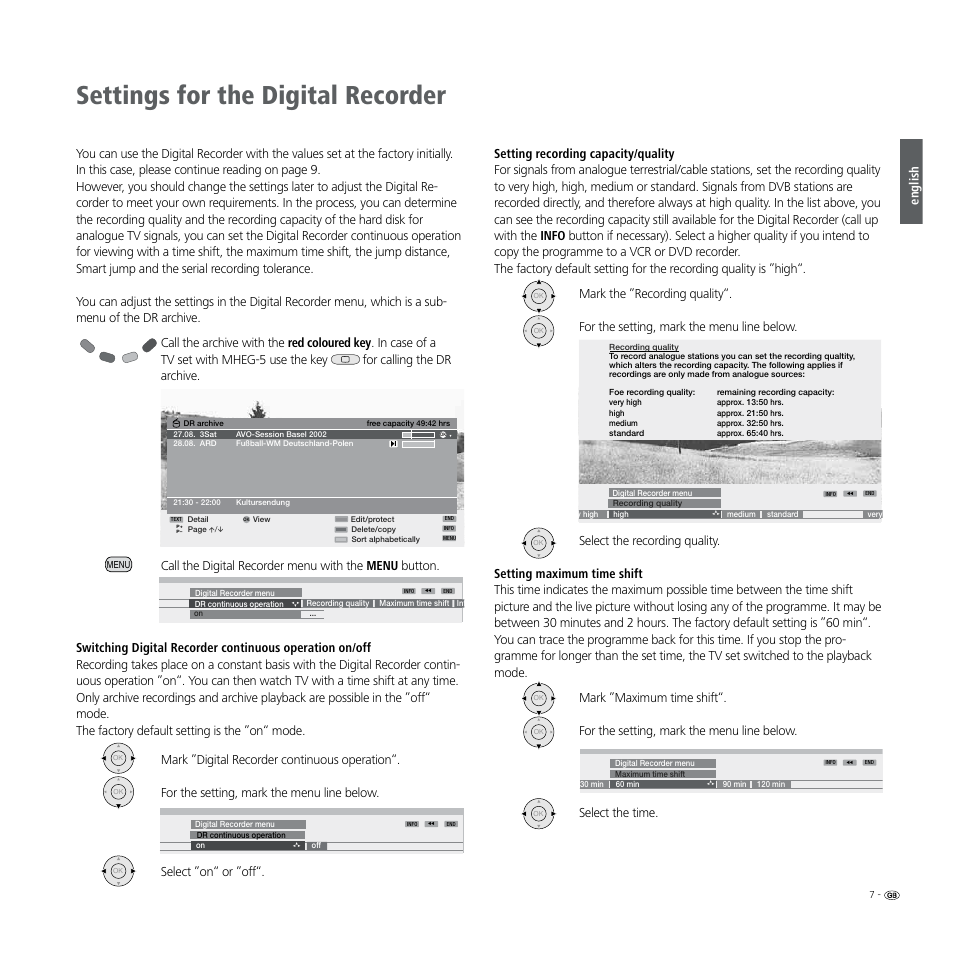 Settings for the digital recorder, English | Loewe Digital Recorder + User Manual | Page 7 / 22