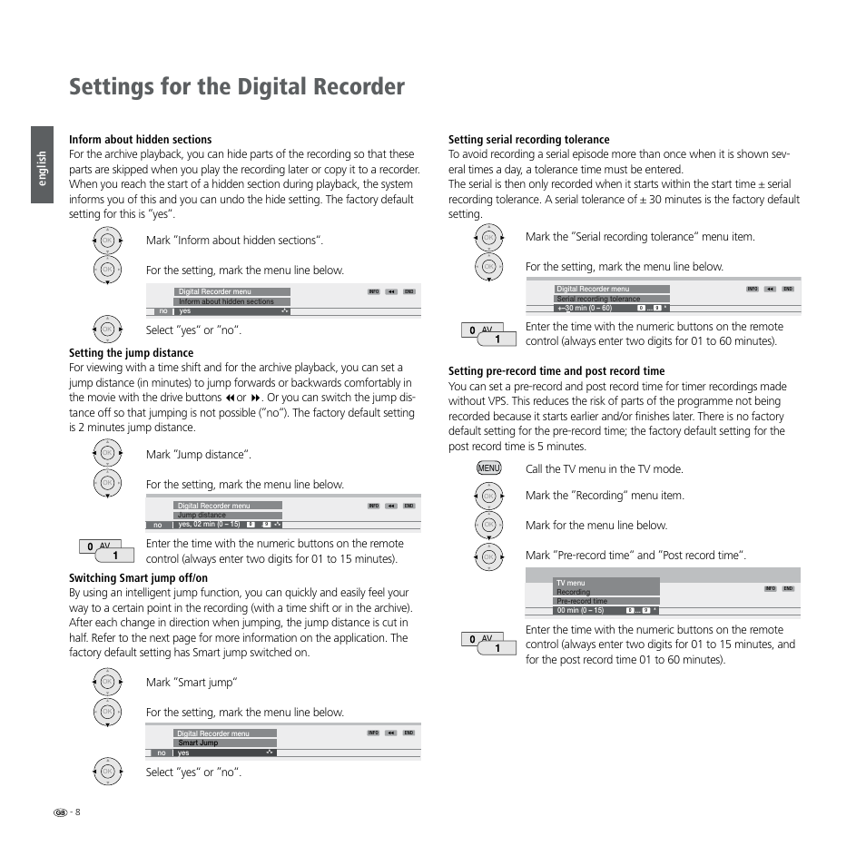 Settings for the digital recorder, English | Loewe Digital Recorder + User Manual | Page 8 / 22