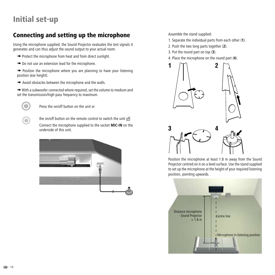 Connecting and setting up the microphone, Initial set-up | Loewe Individual Sound Projector User Manual | Page 14 / 30