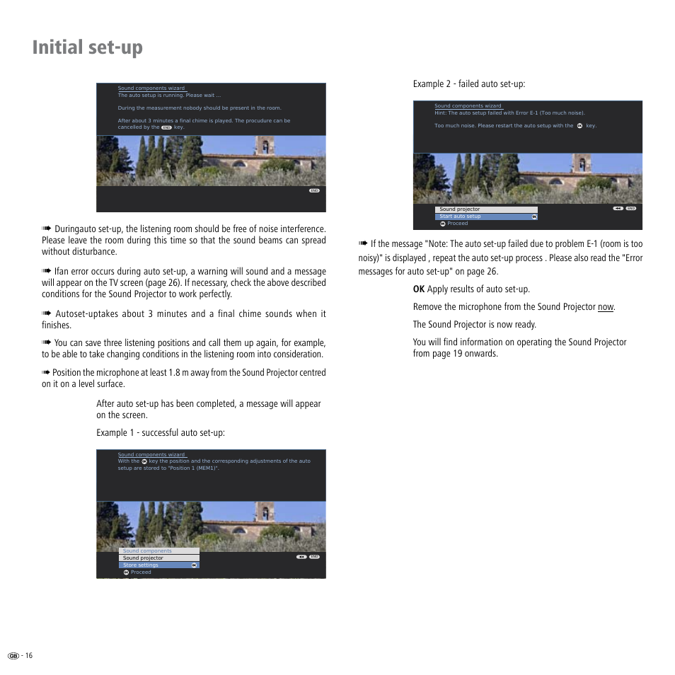 Initial set-up, Example  - failed auto set-up | Loewe Individual Sound Projector User Manual | Page 16 / 30