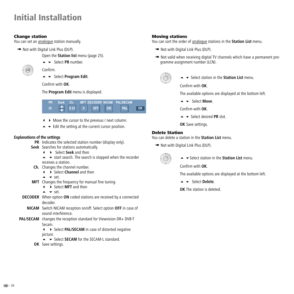 Moving stations 6, Initial installation | Loewe Viewvision DR+DVB-T User Manual | Page 26 / 71