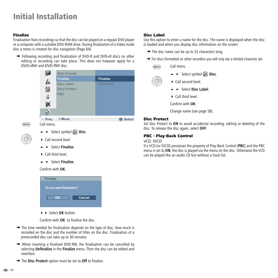 Otect 4, Initial installation | Loewe Viewvision DR+DVB-T User Manual | Page 34 / 71