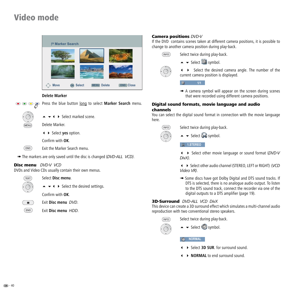 Video mode | Loewe Viewvision DR+DVB-T User Manual | Page 40 / 71