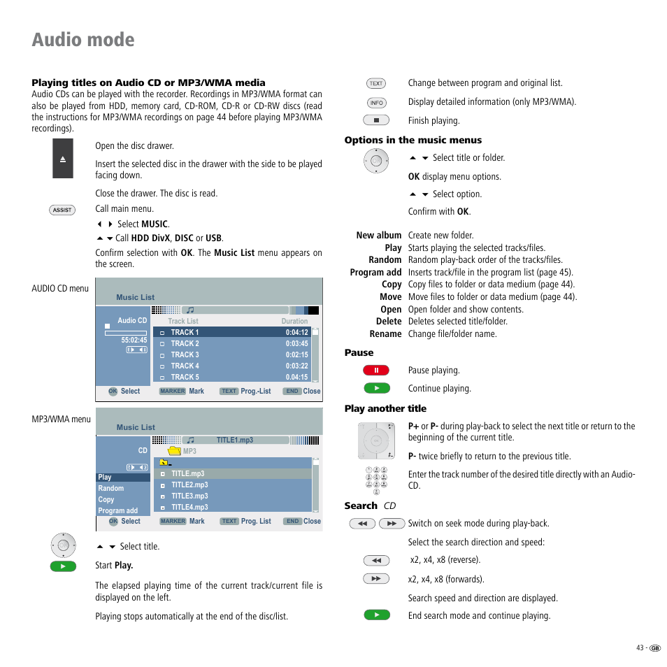 Audio mode, Wma media 4 | Loewe Viewvision DR+DVB-T User Manual | Page 43 / 71