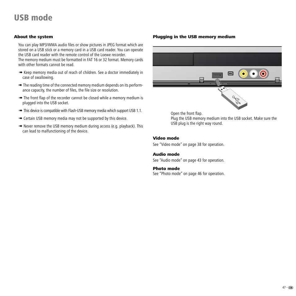 Usb mode, D-reader 47, Usb mode 47 | Loewe Viewvision DR+DVB-T User Manual | Page 47 / 71