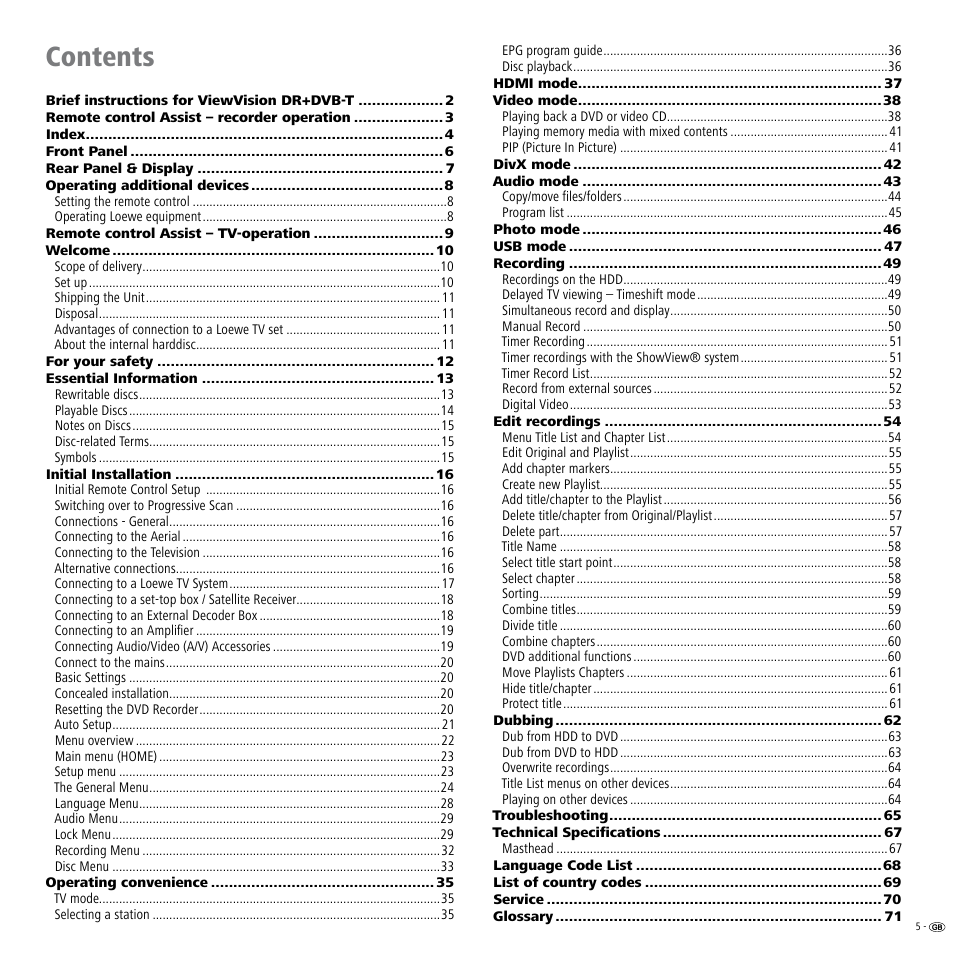 Loewe Viewvision DR+DVB-T User Manual | Page 5 / 71