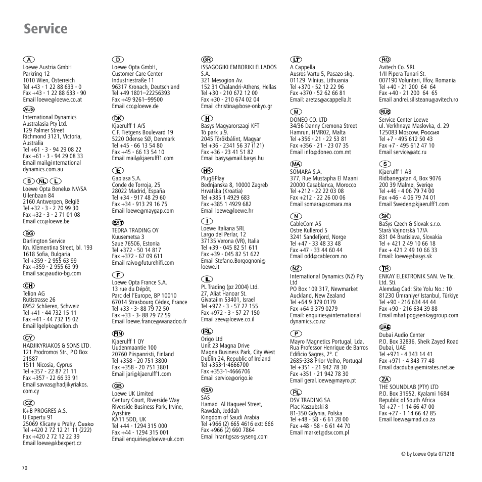 Service | Loewe Viewvision DR+DVB-T User Manual | Page 70 / 71