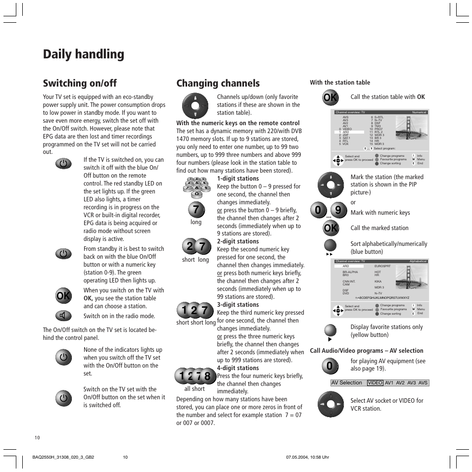 Daily handling, Switching on/off, Changing channels | Loewe 9372 User Manual | Page 10 / 26