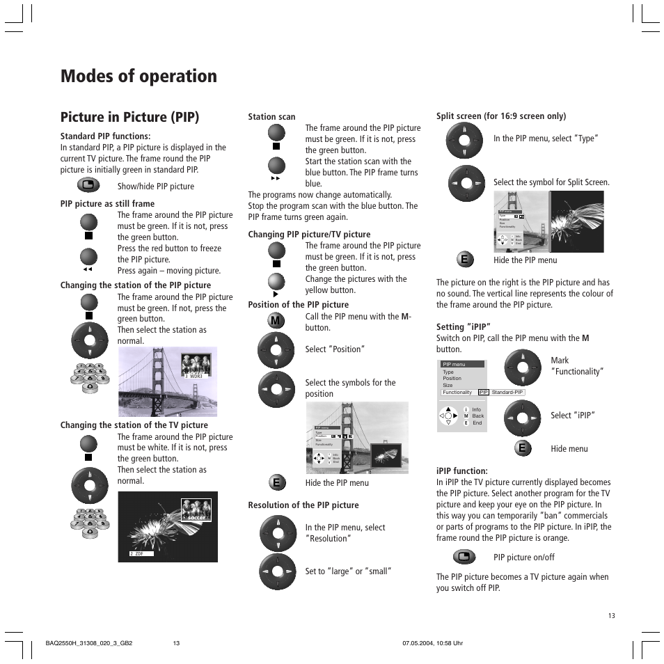 Modes of operation, Picture in picture (pip) | Loewe 9372 User Manual | Page 13 / 26