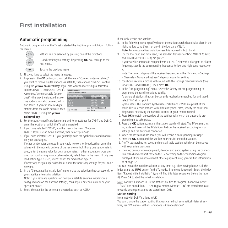 First installation, Automatic programming | Loewe L 32 User Manual | Page 13 / 46