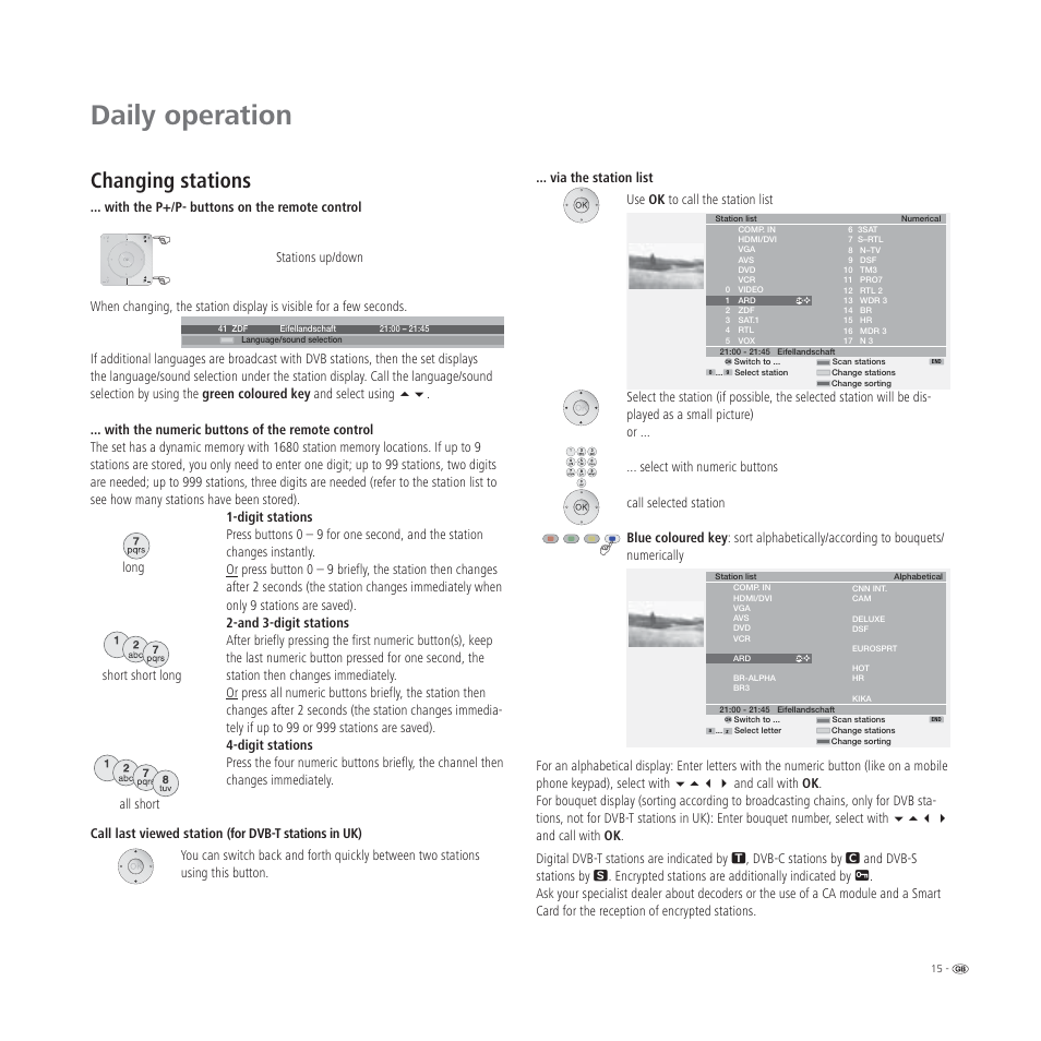 Daily operation, Changing stations, Long short short long all short | Loewe L 32 User Manual | Page 15 / 46