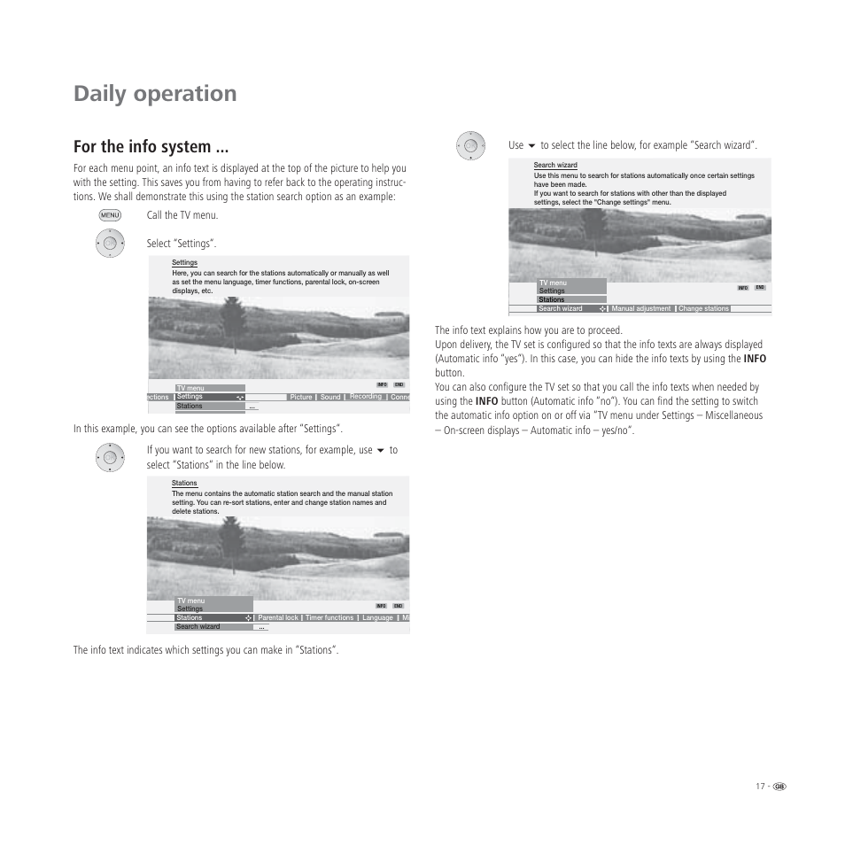 Daily operation, For the info system | Loewe L 32 User Manual | Page 17 / 46
