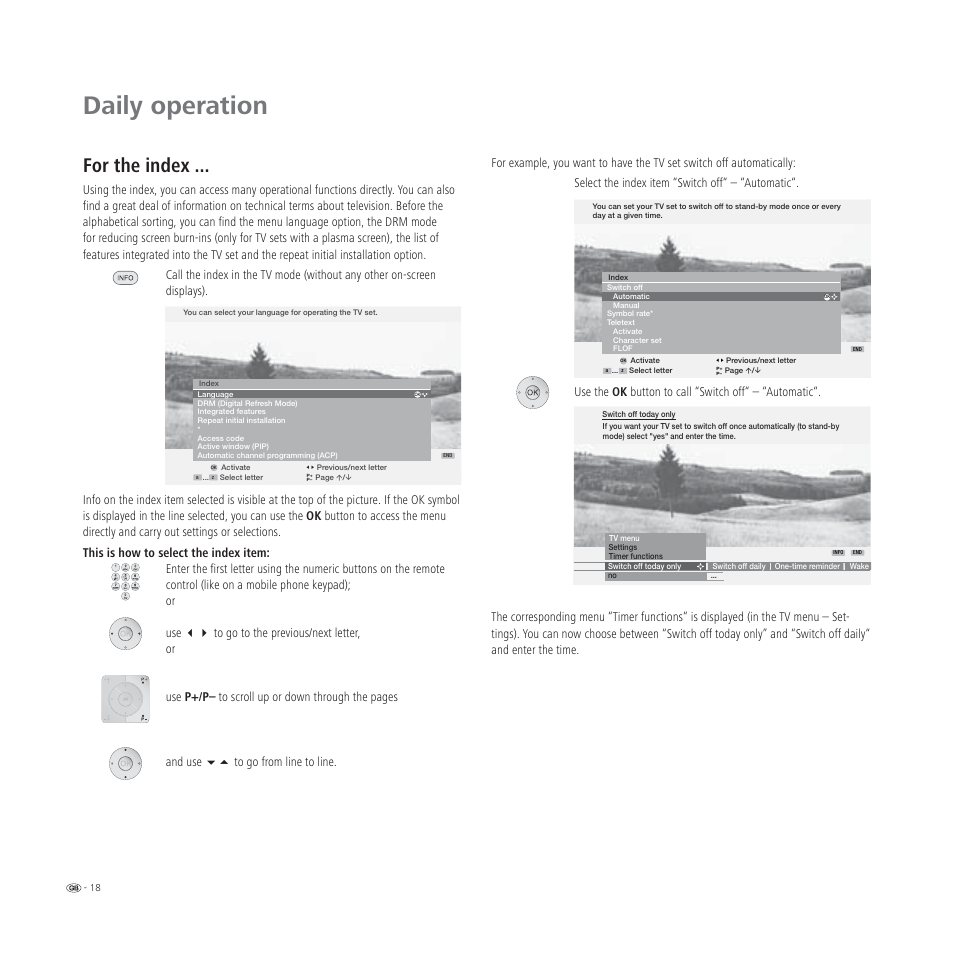 Daily operation, For the index | Loewe L 32 User Manual | Page 18 / 46