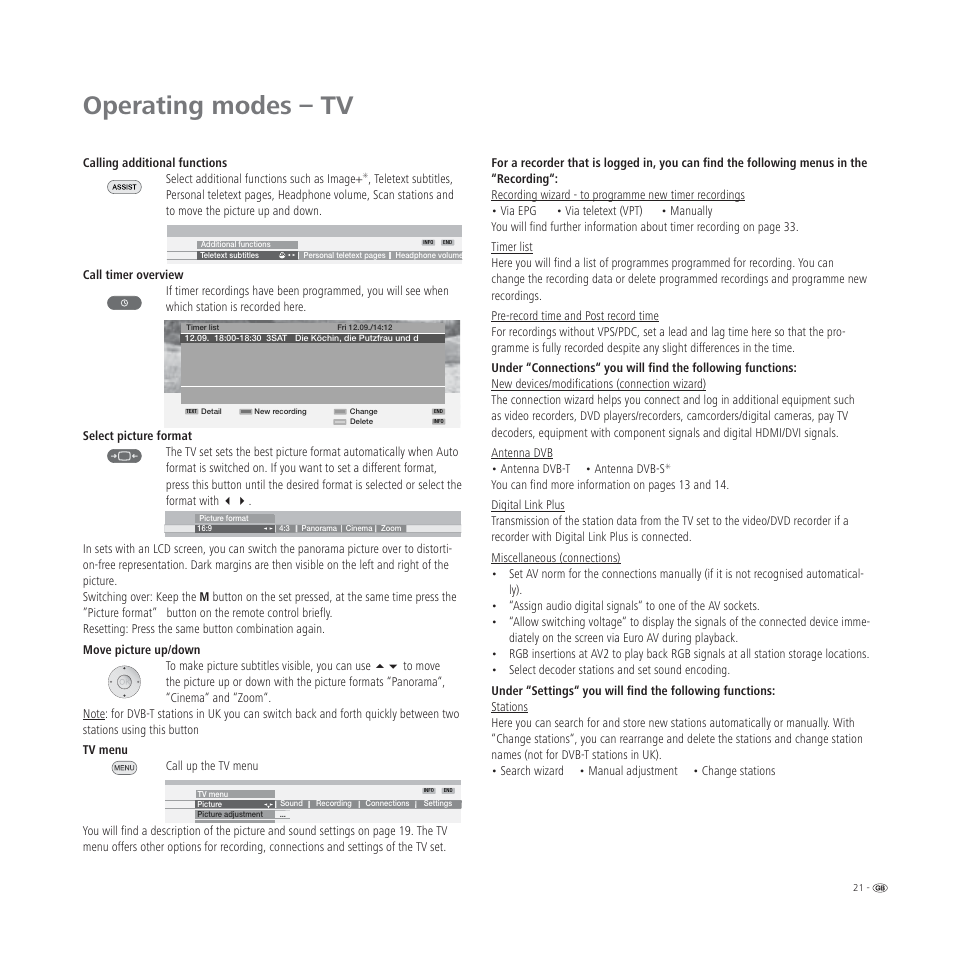 Operating modes – tv | Loewe L 32 User Manual | Page 21 / 46