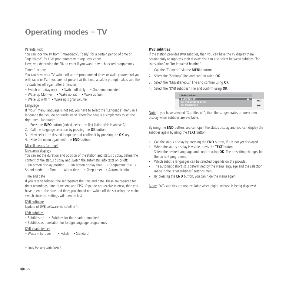 Operating modes – tv | Loewe L 32 User Manual | Page 22 / 46