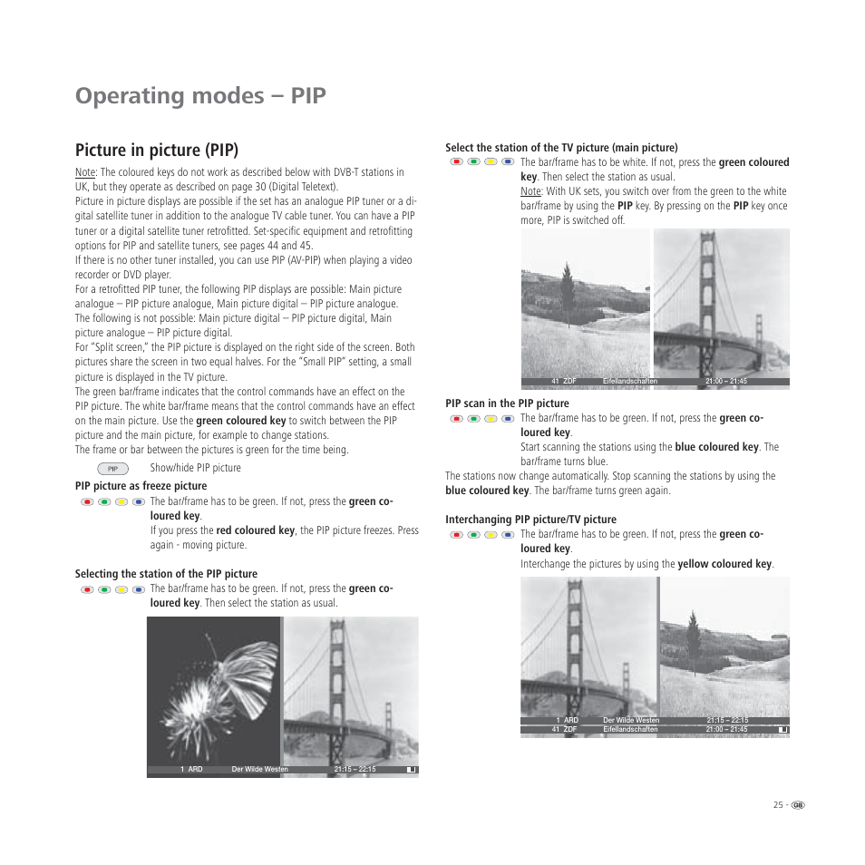 Operating modes – pip, Picture in picture (pip) | Loewe L 32 User Manual | Page 25 / 46