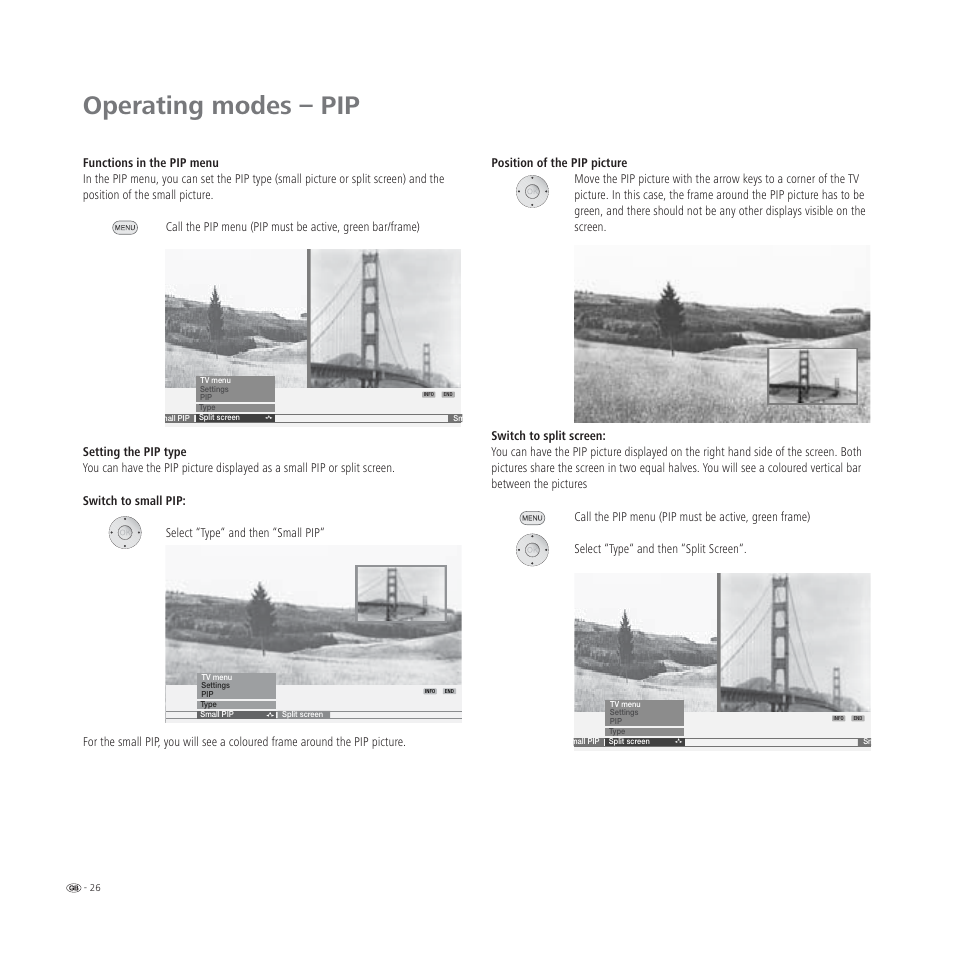 Operating modes – pip | Loewe L 32 User Manual | Page 26 / 46