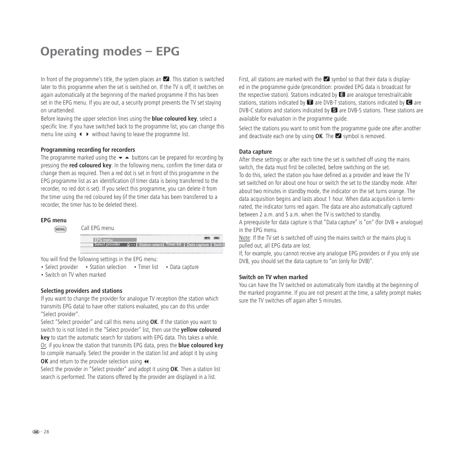 Operating modes – epg | Loewe L 32 User Manual | Page 28 / 46