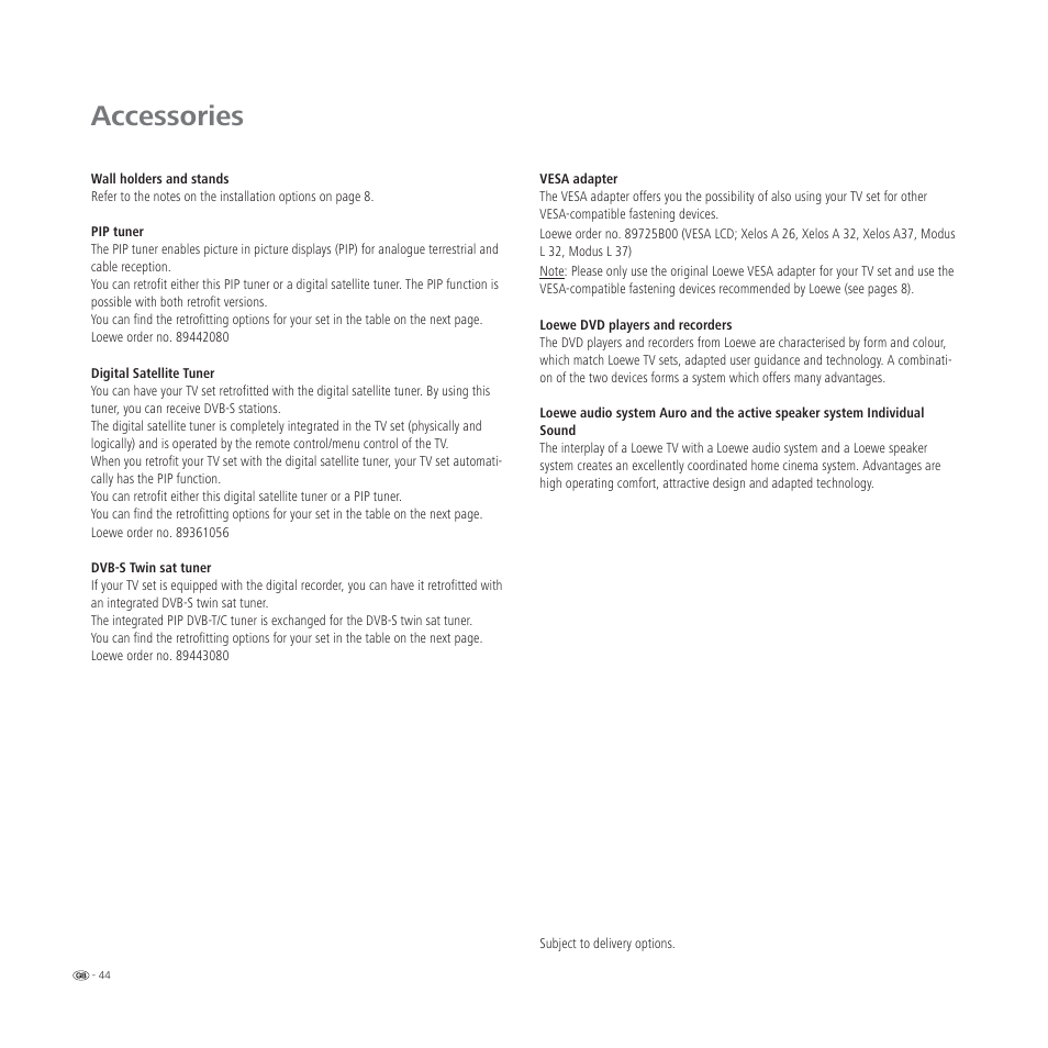 Accessories | Loewe L 32 User Manual | Page 44 / 46