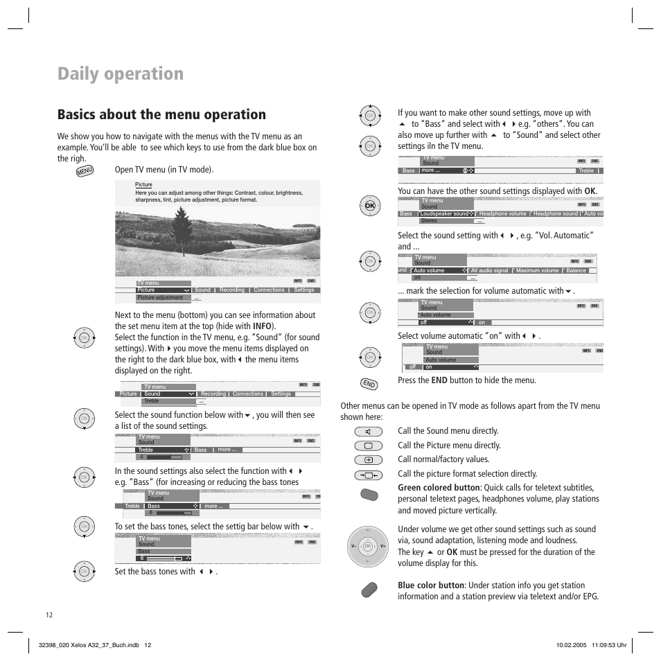 Daily operation, Basics about the menu operation, Mark the selection for volume automatic with6 | Select volume automatic “on“ with34 | Loewe Xelos A 37 User Manual | Page 12 / 34