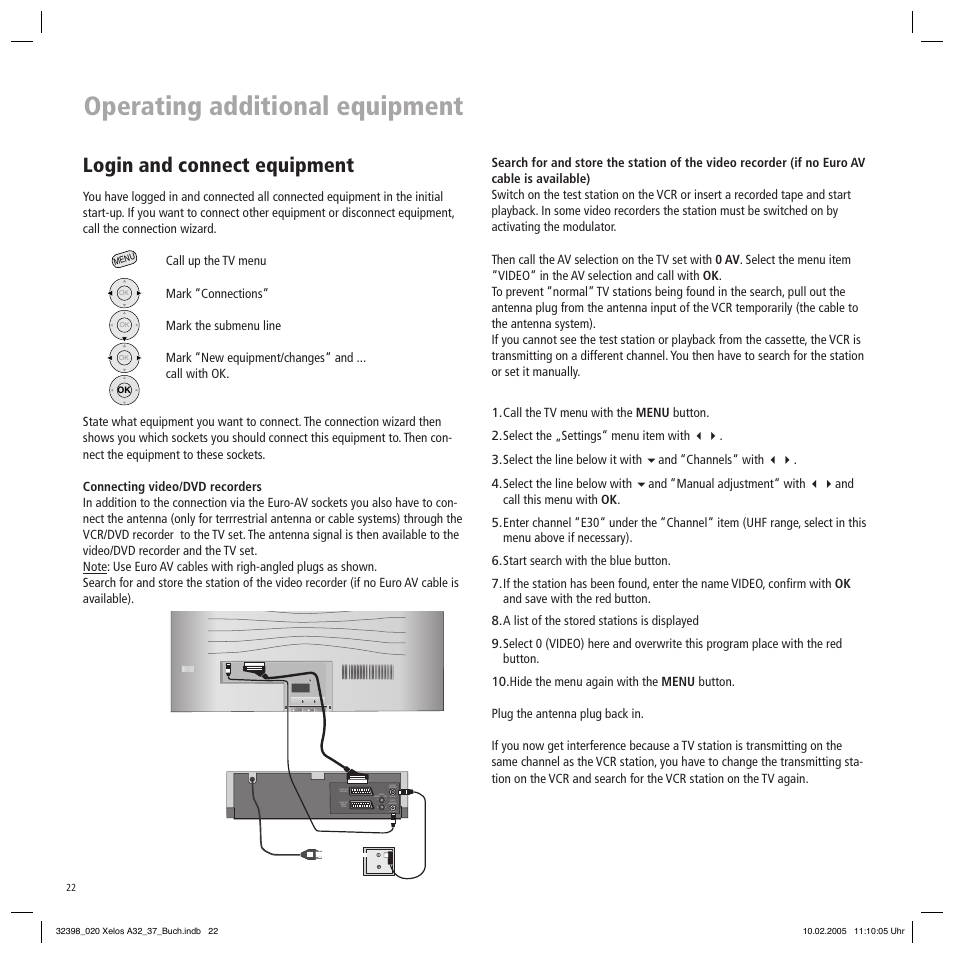 Operating additional equipment, Login and connect equipment | Loewe Xelos A 37 User Manual | Page 22 / 34